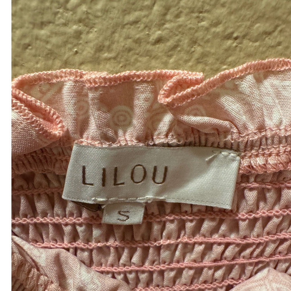 Lilou Pink Paisley Smocked Crop Top Ruffle Cami Adjustable Straps Small - Picture 5 of 5